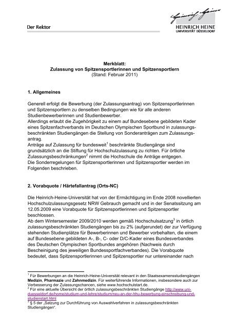 Merkblatt: Zulassung von Spitzensportlerinnen und Spitzensportlern ...