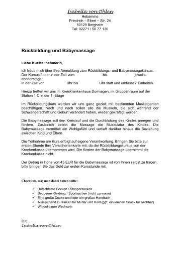 Rückbildung und Babymassage - Rhein-Kreis Neuss