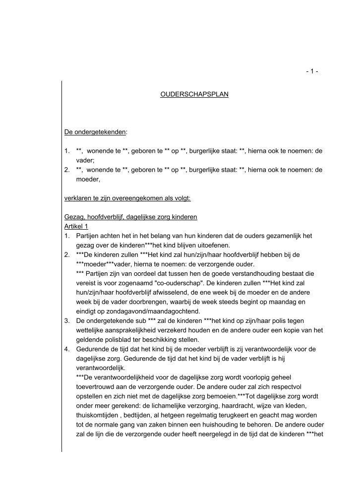 Ouderschapsplan Voorbeeld