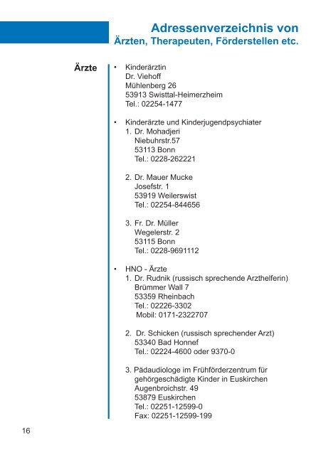 Adressenverzeichnis von - Kindertagesstätte Swisttal