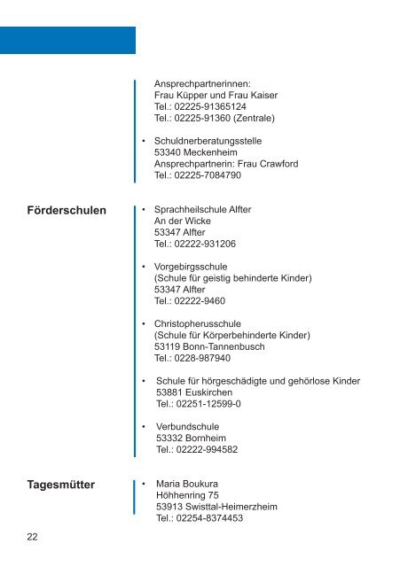 Adressenverzeichnis von - Kindertagesstätte Swisttal