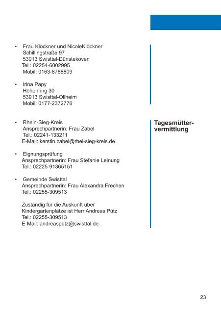 Adressenverzeichnis von - Kindertagesstätte Swisttal