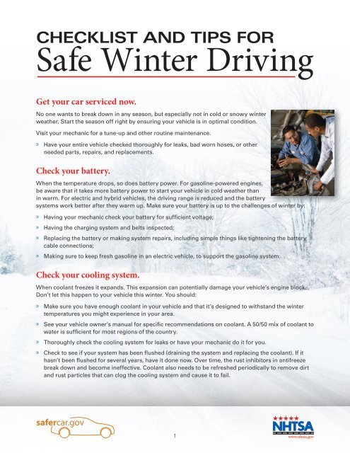 Checklist and Tips for Safe Winter Driving - NHTSA