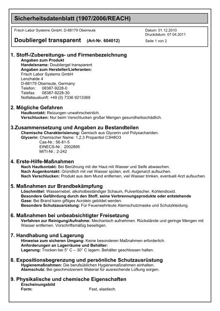 Doubliergel transparent (Art-Nr. 604012) - Frisch Labor Systems ...