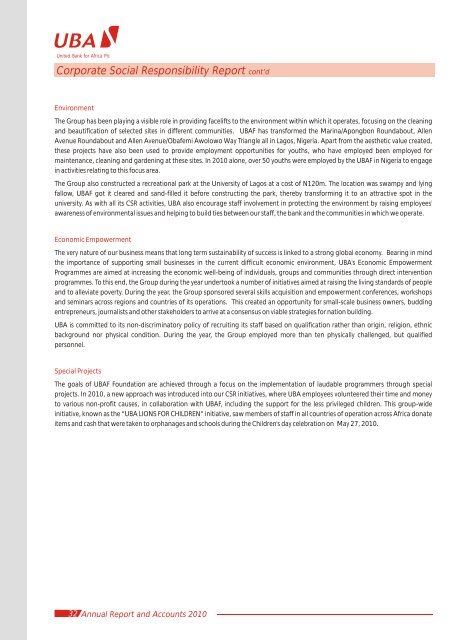 2010 Annual Report and Financial Statements - UBA Plc