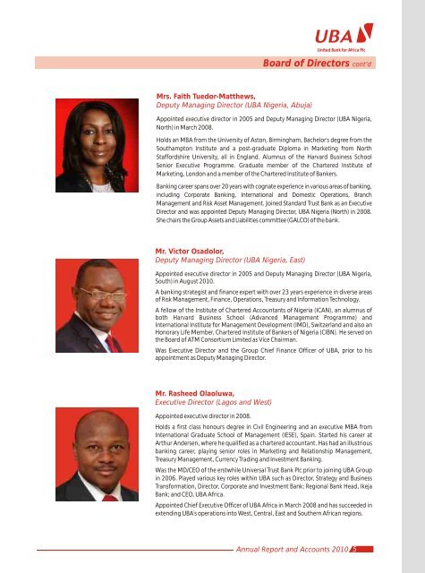 2010 Annual Report and Financial Statements - UBA Plc