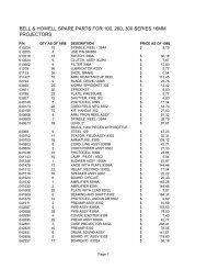Bell & Howell Parts Price List for 179, 185, 285, & 385 - Iceco.com