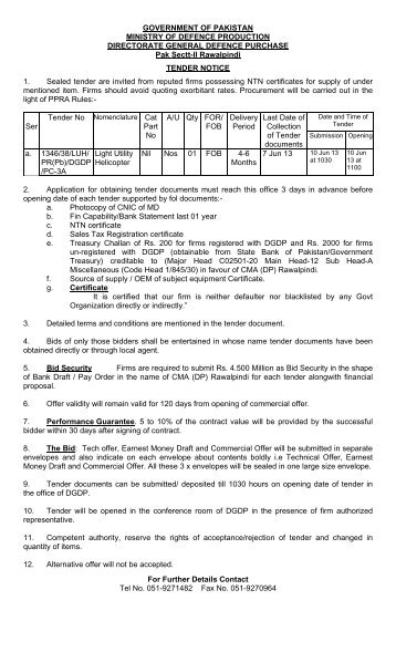 Active Tenders - Directorate General Defence Purchase