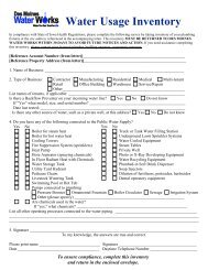 Water Usage Inventory Form - Des Moines Water Works