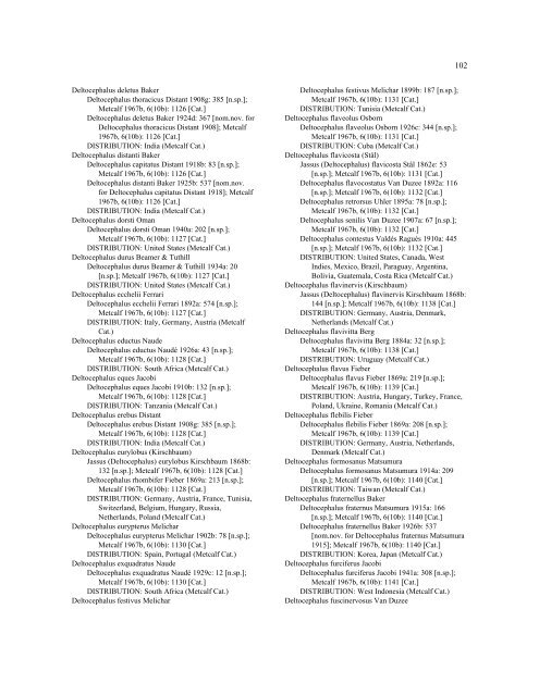 Checklist of Leafhopper Species 1758-1955 - Systematic ...