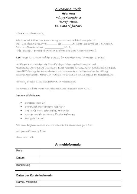 Rückbildung mit Susanne Huth Nicht barrierefrei, Flyer, PDF