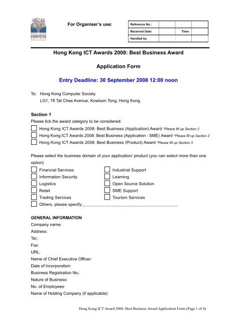 Hong Kong ICT Awards 2008: Best Business Award Application ...