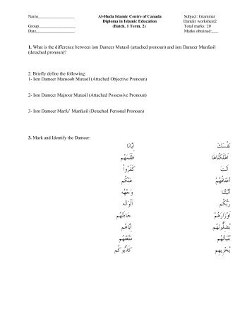 Ism Zameer Worksheet-Part-11 (Eng) - Al-Huda International
