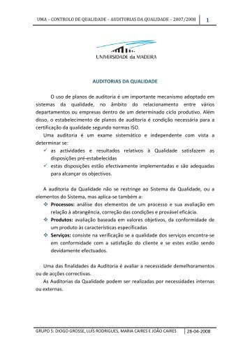 AUDITORIAS DA QUALIDADE O uso de planos de auditoria Ã© um ...