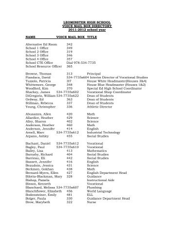 Staff Phone Directory - Leominster High School