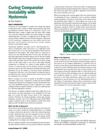 Curing Comparator Instability with Hysteresis - Analog Devices