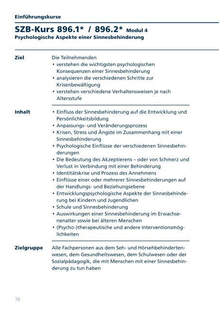 Kursprogramm 2011 (pdf) - Schweizerischer Zentralverein für das ...