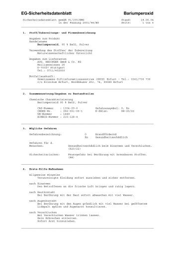 EG-Sicherheitsdatenblatt Bariumperoxid - Hedinger