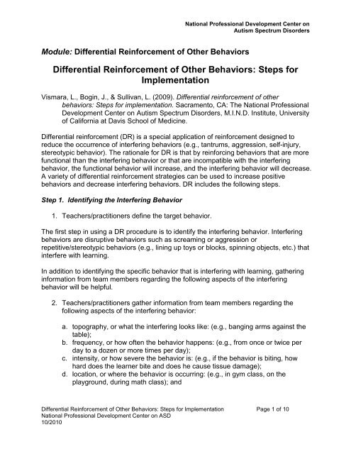 Differential Reinforcement of Other Behaviors: Steps - National ...