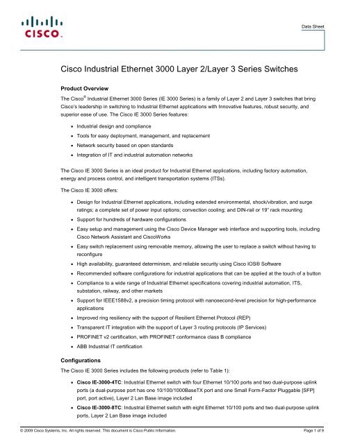 Cisco Industrial Ethernet 3000 Layer 2/Layer 3 Series ... - Icecat.biz