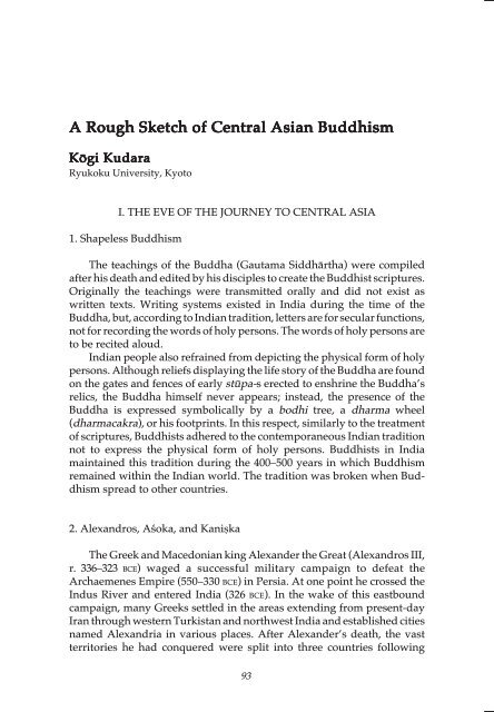 A Rough Sketch of Central Asian Buddhism - The Institute of ...