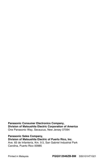 Operating Instructions - Operating Manuals for Panasonic Products ...