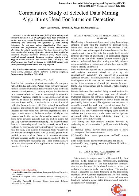 Comparative Study of Selected Data Mining Algorithms Used For ...