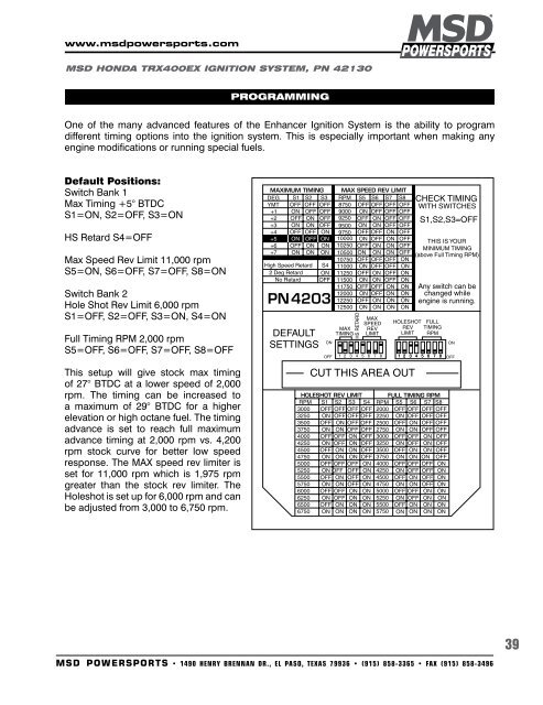 MSD Tech Line - MSD Powersports