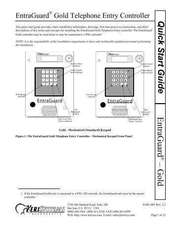 Entraguard Gold Quick Start Guide - Keri Systems