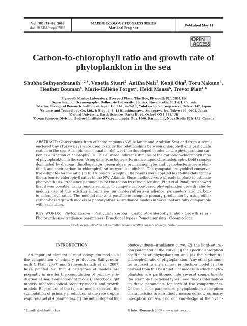 Carbon-to-chlorophyll ratio and growth rate of phytoplankton in the sea