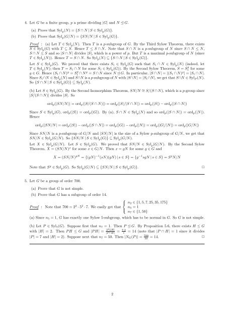 MATH 251 Homework 6 Solutions 1. Let G be a finite group, N Â¢ G ...