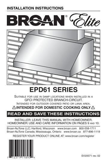 Broan Elite EPD61 Series Installation Manual (SV20571 rev 02 ...
