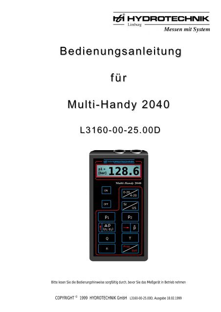 Bedienungsanleitung für Multi-Handy 2040 - Hydrotechnik