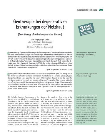 Gentherapie bei degenerativen Erkrankungen der Netzhaut (Gene ...
