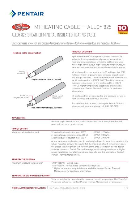 MI HEAtINg cAblE — Alloy 825 - Pentair Thermal Management