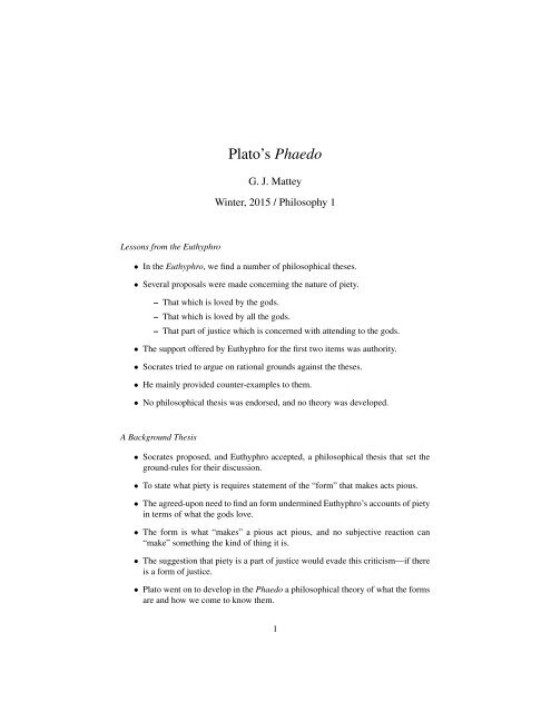 Plato's Phaedo - the UC Davis Philosophy Department