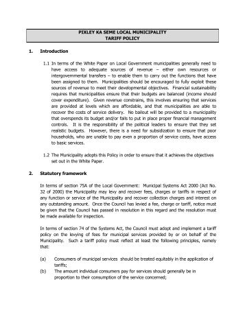 PIXLEY KA SEME LOCAL MUNICIPALITY TARIFF POLICY 1 ...