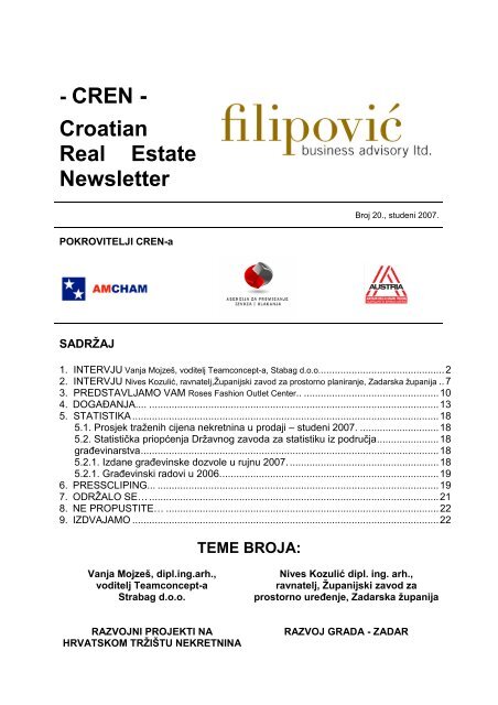 Croatian Real Estate Newsletter - Filipović poslovno savjetovanje doo