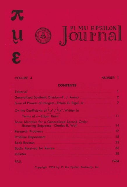 Vol. 4 No 1 - Pi Mu Epsilon