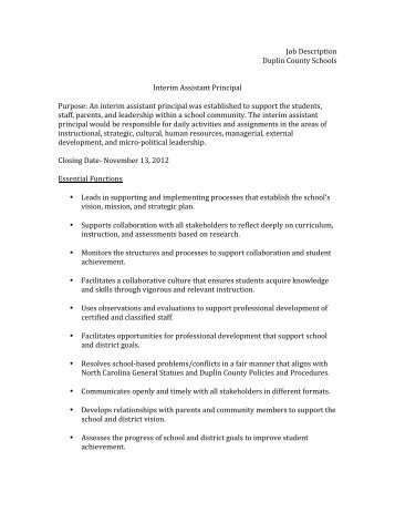 Job Description Duplin County Schools Interim Assistant Principal ...