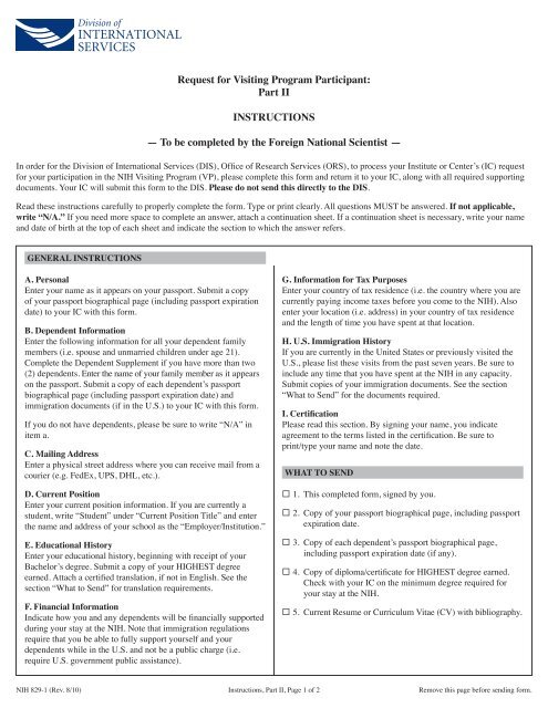 NIH Form 829 Parts 1 And 2 NIH Division Of International Services nih-form-829-parts-1-and-2-nih-division-of-international-services