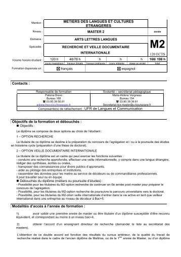 Fiche filiÃ¨re du M2 Recherche et veille documentaire internationale ...