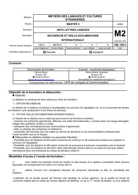 Fiche filiÃ¨re du M2 Recherche et veille documentaire internationale ...