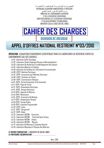 avis d'appel d'offres national restreint pour - Université de Sidi-Bel ...