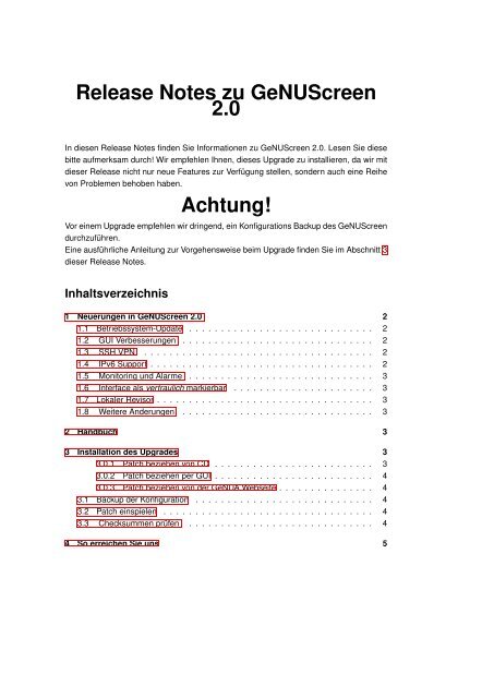 Genuscreen genuscreen Version 2.0 Release Notes - GeNUA