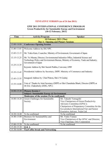 For Tentative Program for the the International Conference here