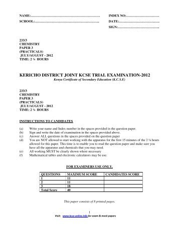 kericho district joint kcse trial examination-2012 - KCSE Online