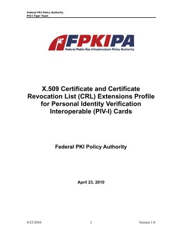 X.509 Certificate and CRL Extensions Profile for PIV-I Cards