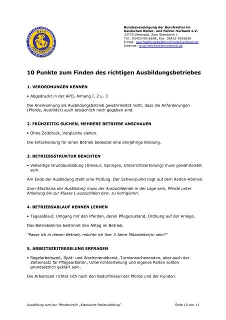 Ausbildung zum Pferdewirt Aktuell ab 23.04.2012