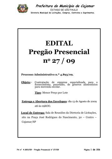 PA 4893-09 - NOVA LICITAÇÃO MERENDA - Prefeitura de Cajamar